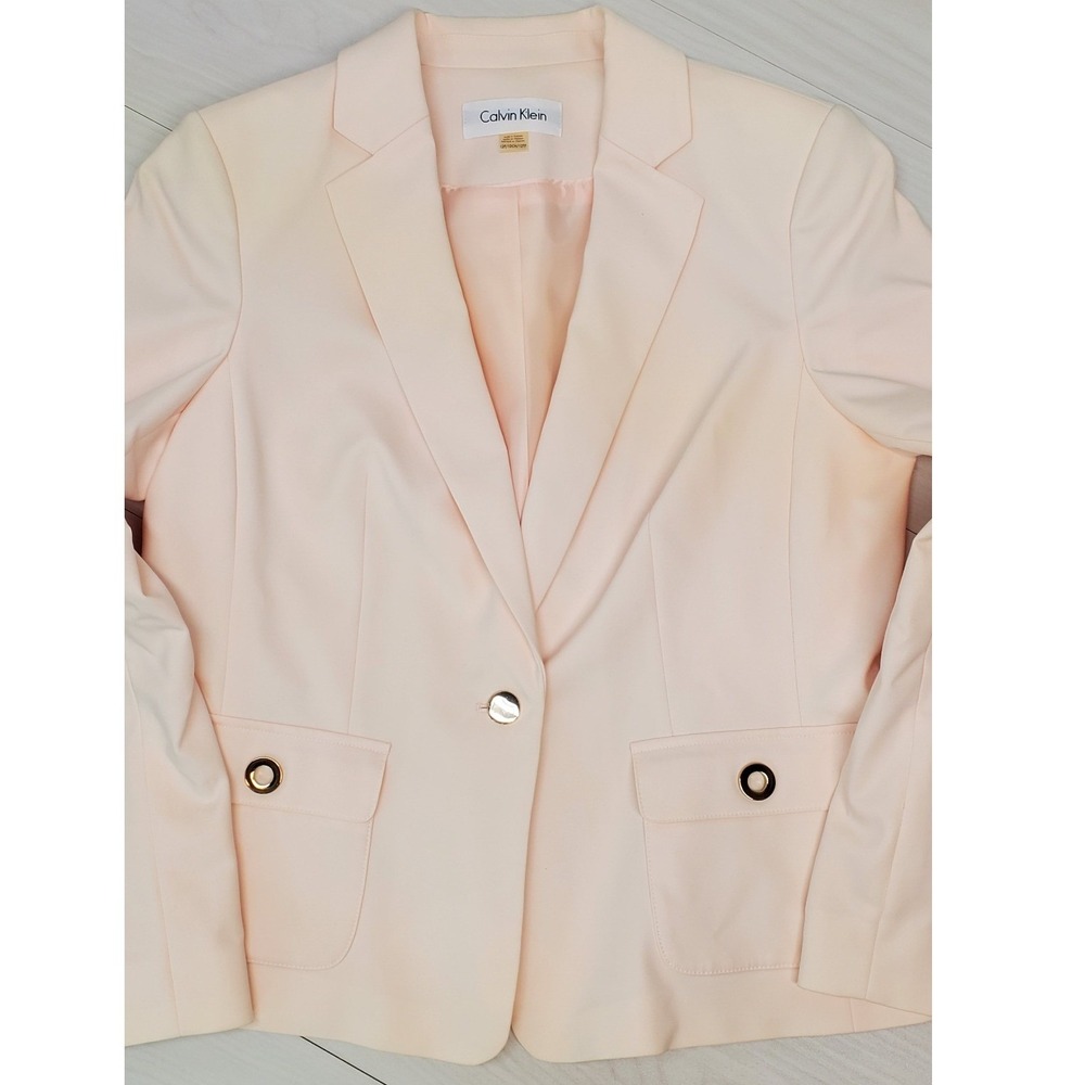 Calvin Klein Womens Peach Single Button Grommet Pocket Blazer 12P Petite Coastal